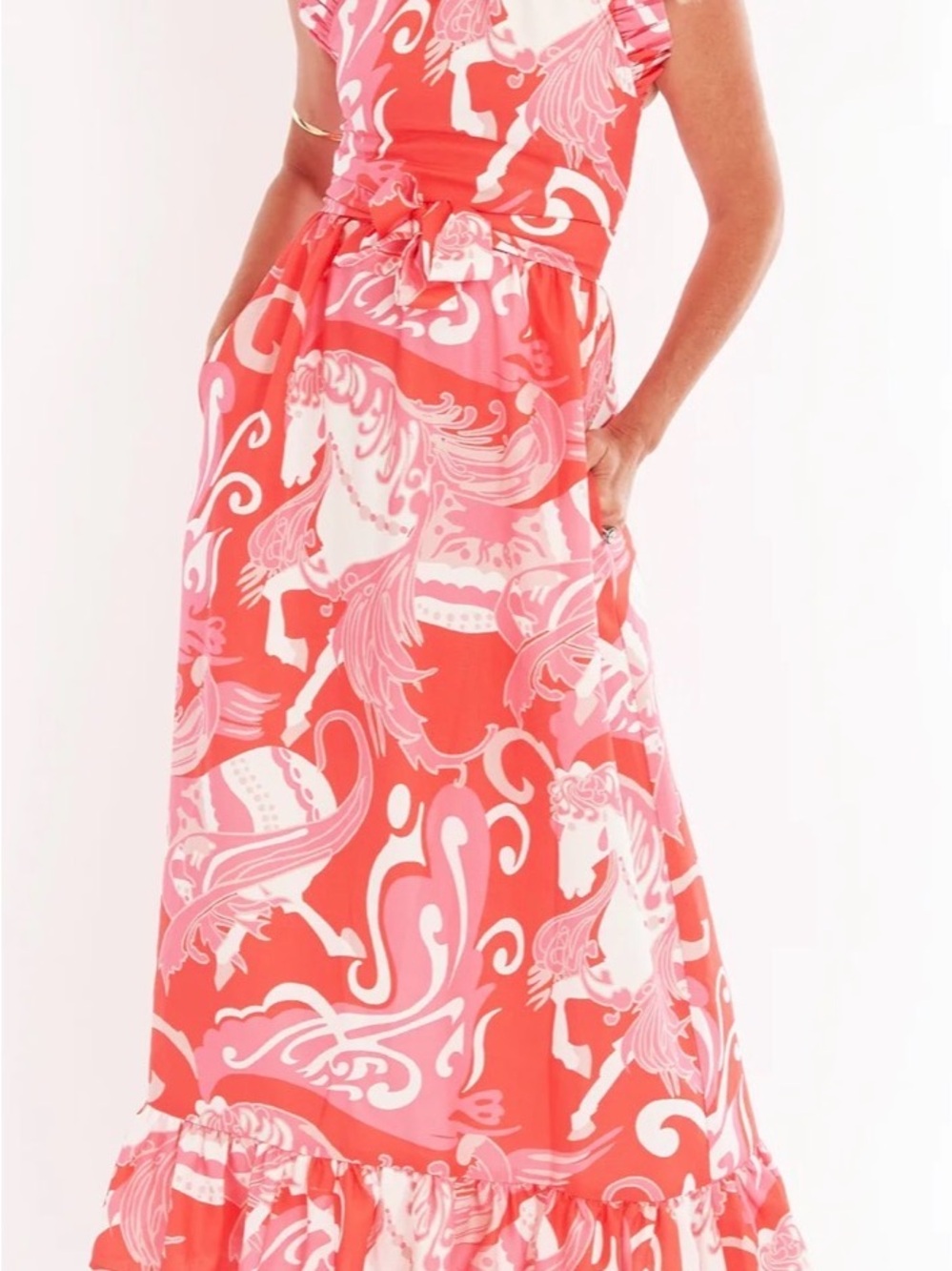 CK Bradley- Coral Pink Horse-Print Maxi Dress - NWT
